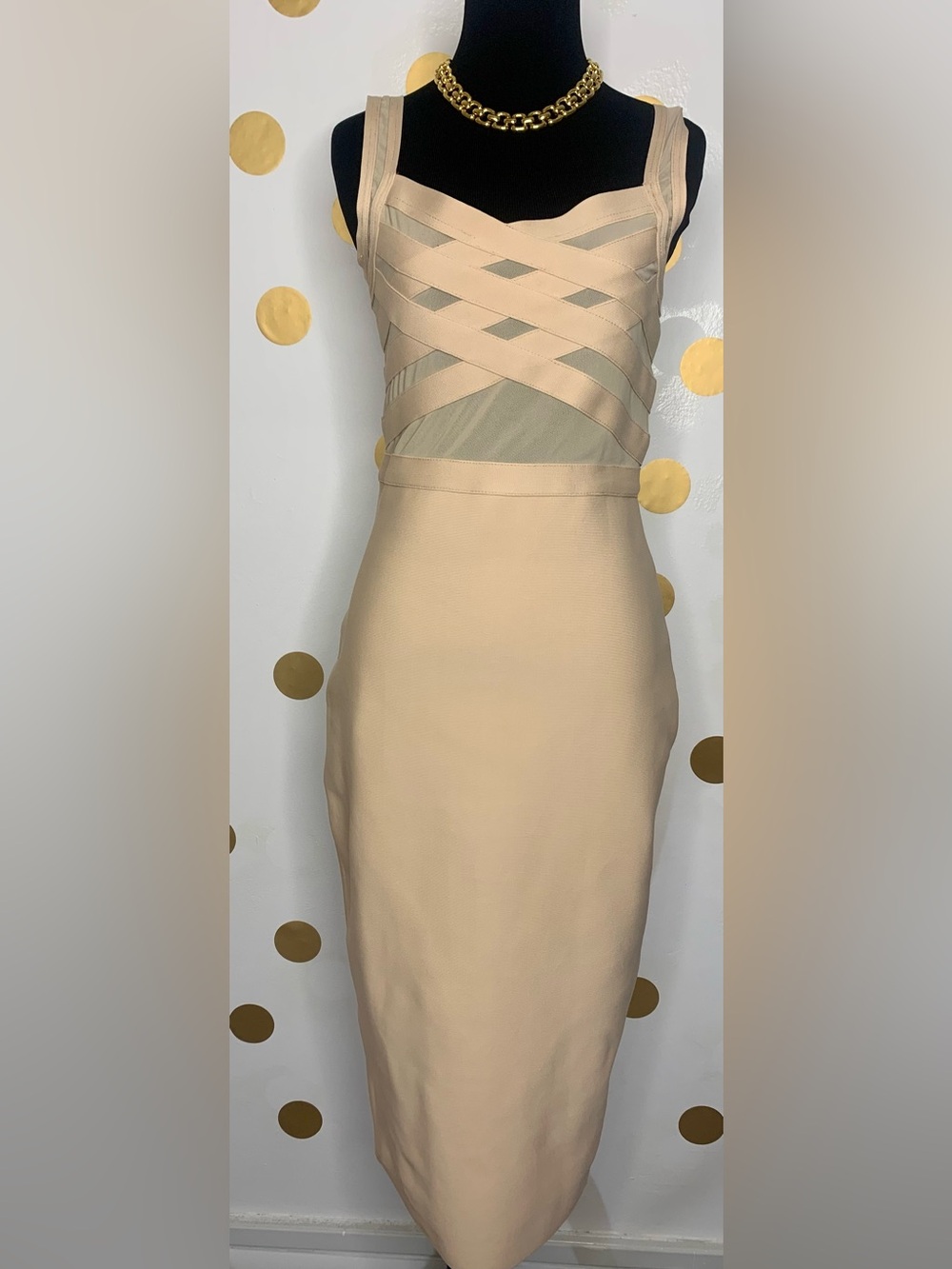 Fashion Nova Cream Cassidy Bandage Midi Dress - Size: Large